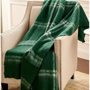 Lauren McBride Faux Mohair Green Windowpane Plaid Throw